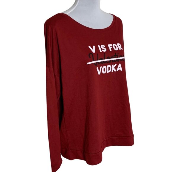 V is for Vodka Shirt Sz XXL Single Lady Valentines Day Long Sleeve Maroon Funny - Picture 4 of 12